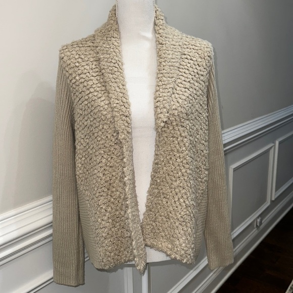 Chico's Nub Knit Open Front Cardigan Wool Blend Women's Size 2 Tan Beige - Picture 2 of 14